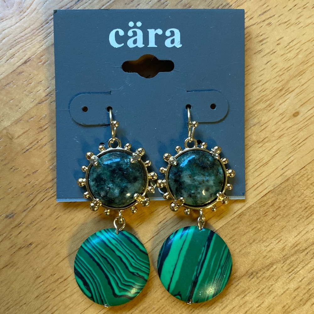 Green and gold earrings